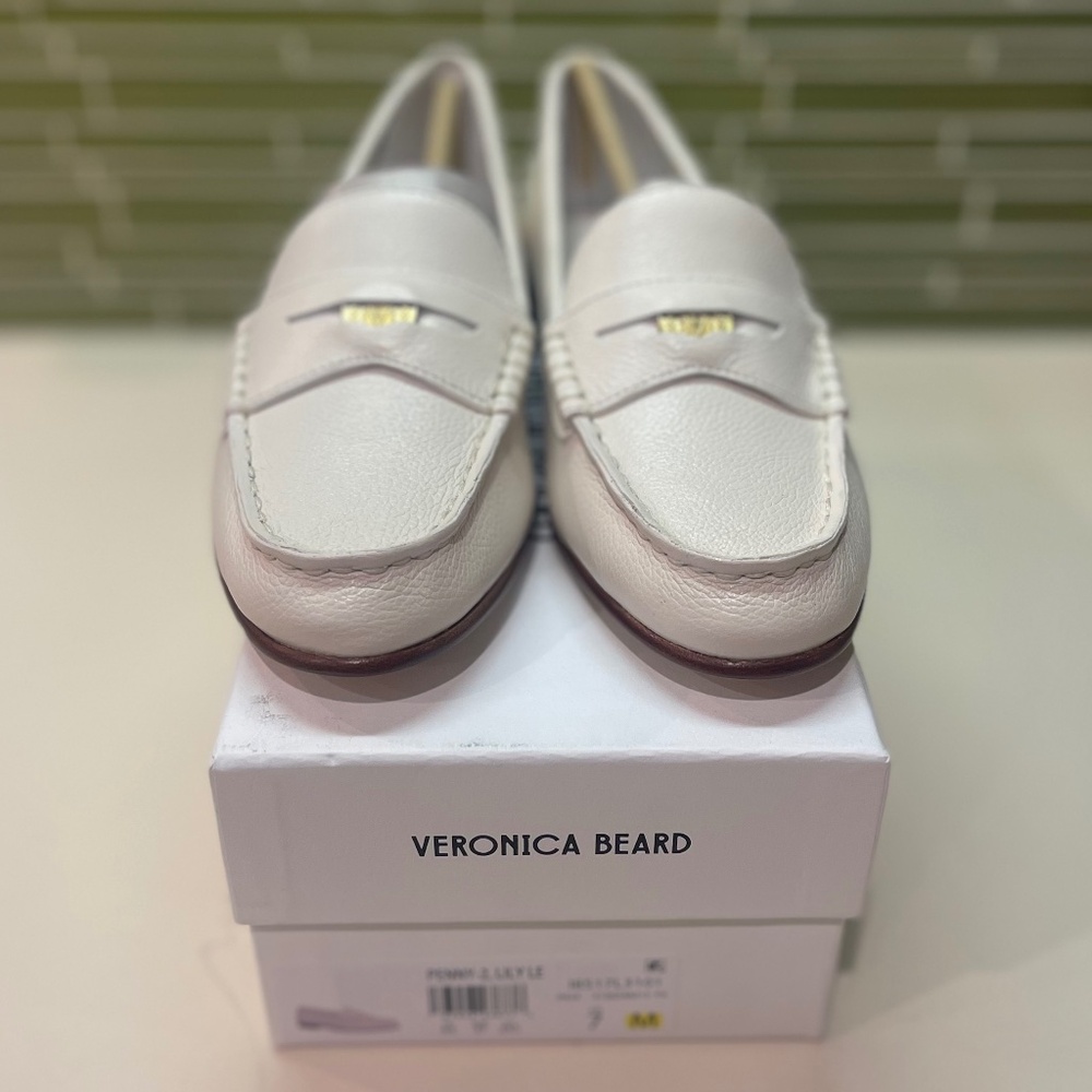 NIB Veronica Beard Ivory (Lily) Leather Penny Loafers sz 7